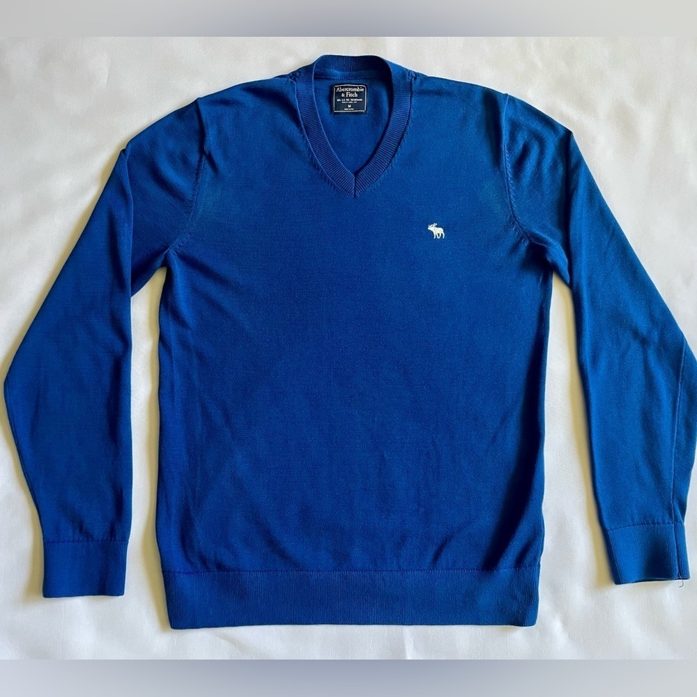 Abercrombie & Fitch Men’s V Neck Sweater Size Medium Blue 100% Pima Cotton